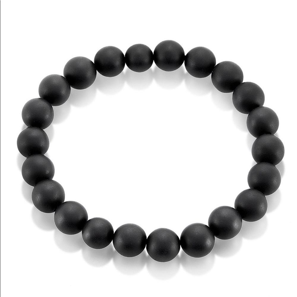 Men's Matte Black Onyx Bead Stretch Bracelet
